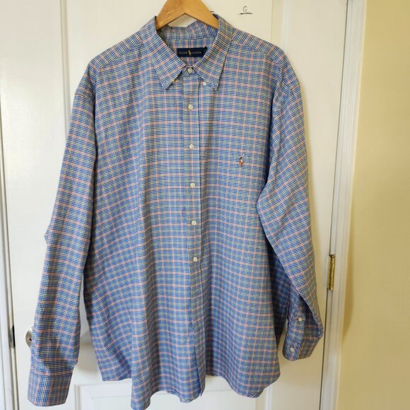 NWOT Ralph Lauren Men SZ 3XB Big Blue Plaid Button Down Shirt Colorful Pony - Picture 10 of 10